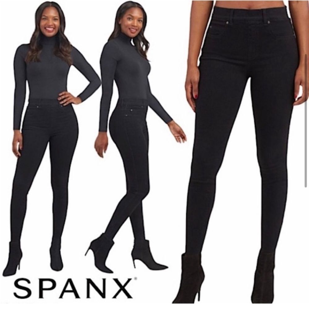 SPANX Ankle Skinny Jeans Clean Black Pull Stretchy Size XL